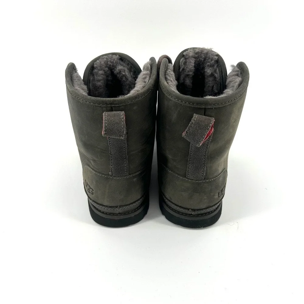 UGG Men's 7 Harkley Waterproof Leather Greenish‎ Gray Lace Up Boots Shearling